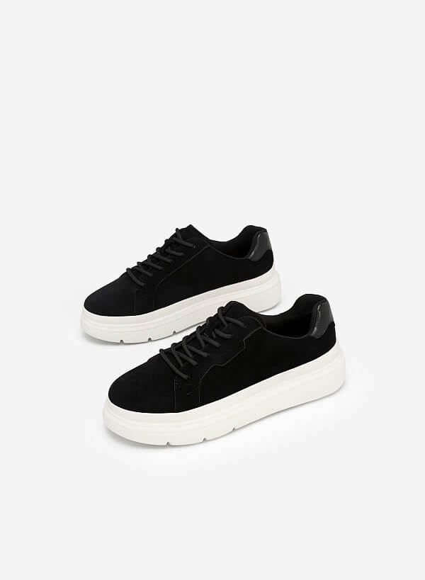 Giày sneaker nhung phối vân da kỳ đà đế cao - SNK 0048 - Màu đen - VASCARA