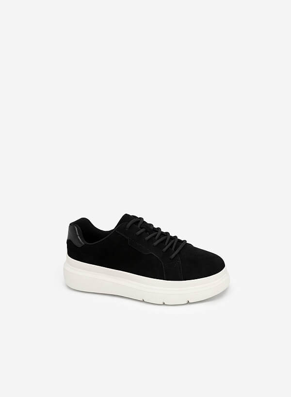 Giày sneaker nhung phối vân da kỳ đà đế cao - SNK 0048 - Màu đen - VASCARA