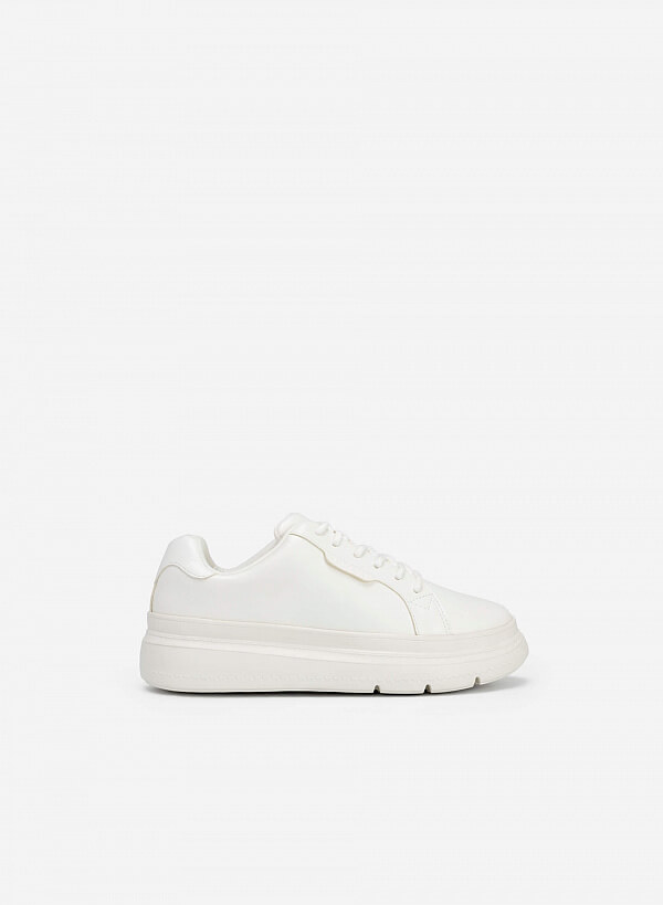 Giày sneaker phối vân da kỳ đà đế cao - SNK 0048 - Màu trắng