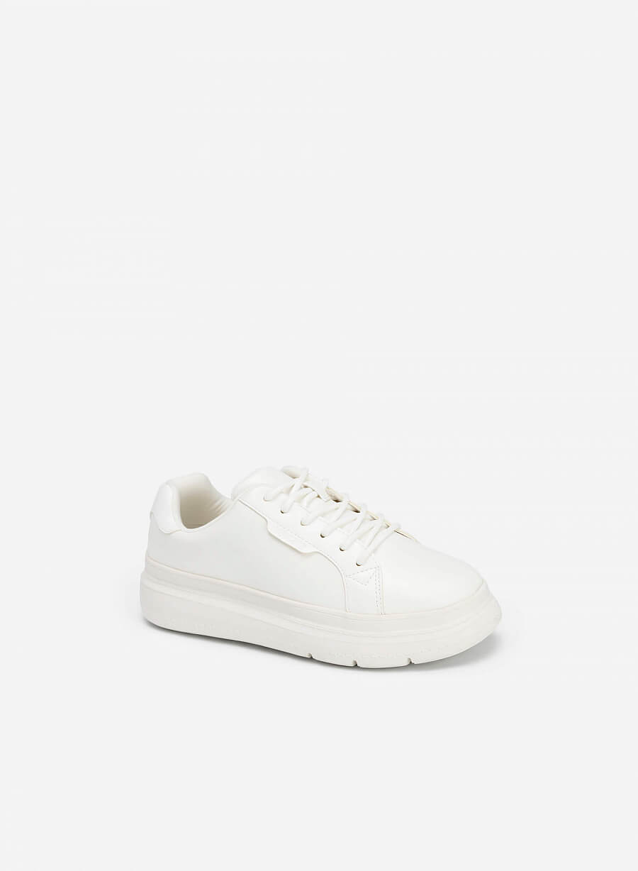 Giày Sneaker Phối Vân Da Kỳ Đà Đế Cao - SNK 0048 - Màu Trắng - vascara.com