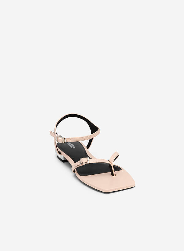 Giày sandal kẹp vân da kỳ đà quai phối khóa cài - SDK 0328 - Màu hồng - VASCARA