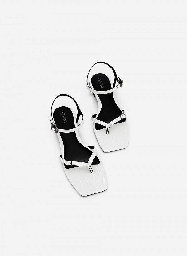 Giày sandal kẹp vân da kỳ đà quai phối khóa cài - SDK 0328 - Màu trắng - VASCARA