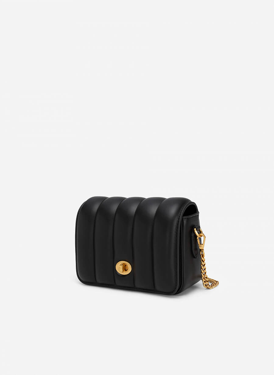 Túi đeo chéo nắp gập chần bông khóa xoay oval - SHO 0205 - Màu đen - vascara.com