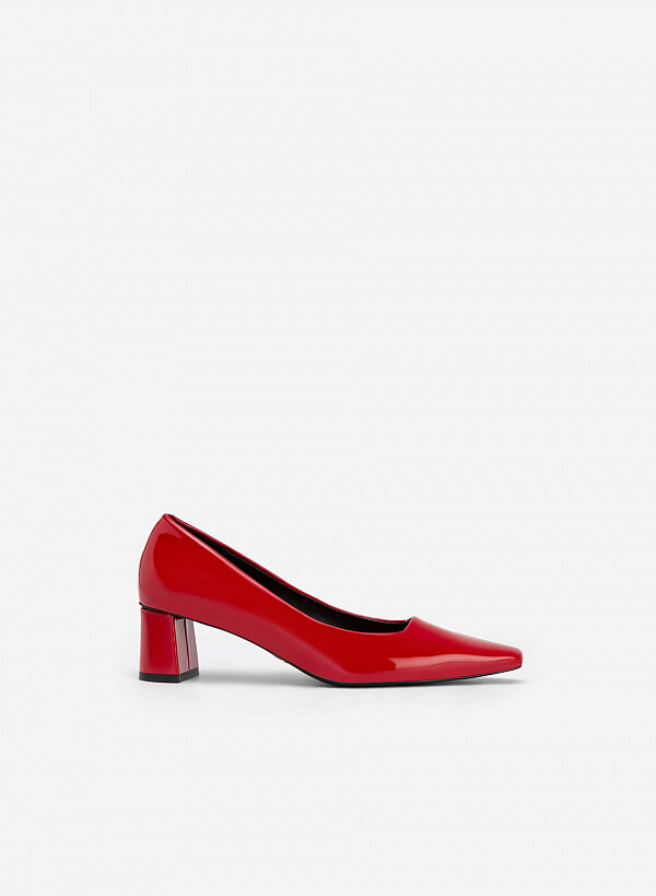 Giày bít mũi nhọn gót vuông polished style - BMN 0581 - Màu đỏ