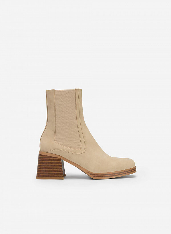 All-day comfort chelsea boot gót trụ - BOT 0925 - Màu be - VASCARA
