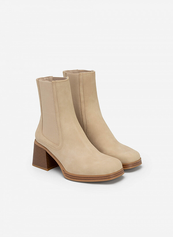 All-day comfort chelsea boots gót trụ - BOT 0925 - Màu be - VASCARA