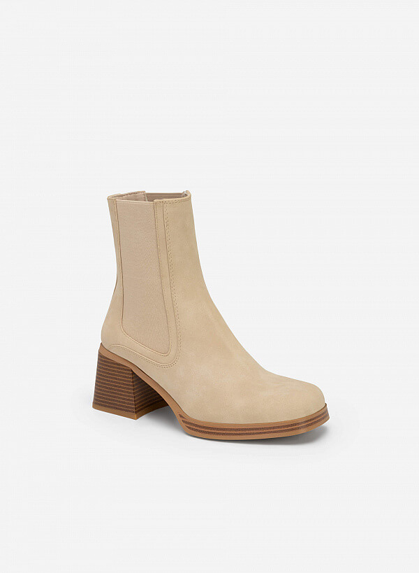 All-day comfort chelsea boots gót trụ - BOT 0925 - Màu be - VASCARA