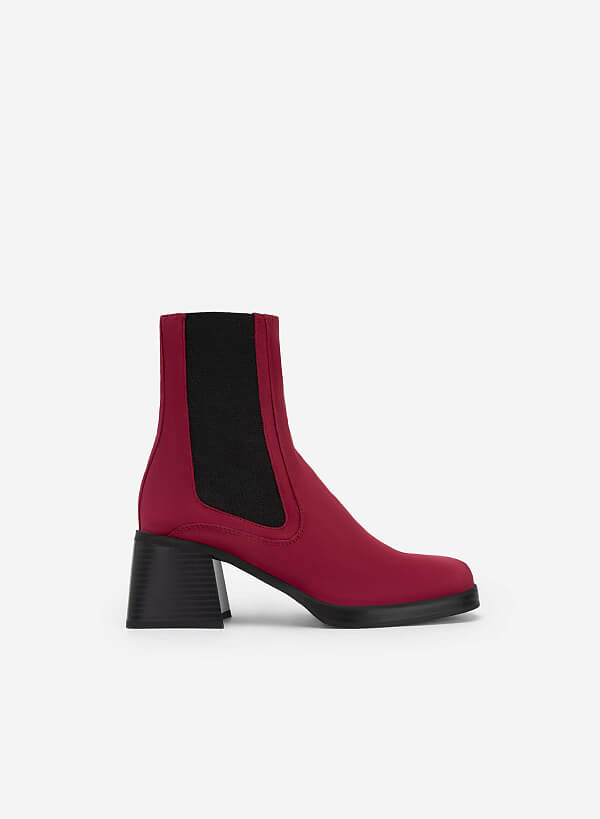 All-day comfort chelsea boot gót trụ - BOT 0925 - Màu đỏ đậm