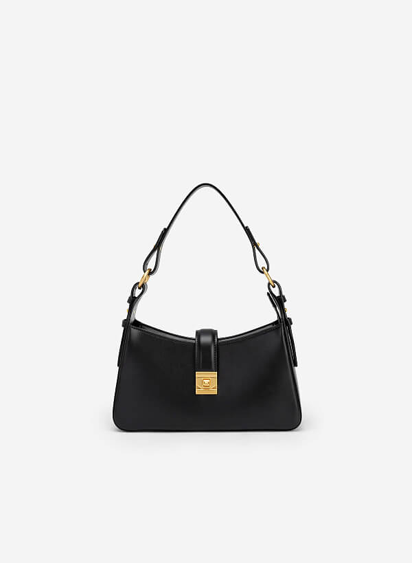 Túi hobo quai cài phối khóa gold - TOT 0091 - Màu đen