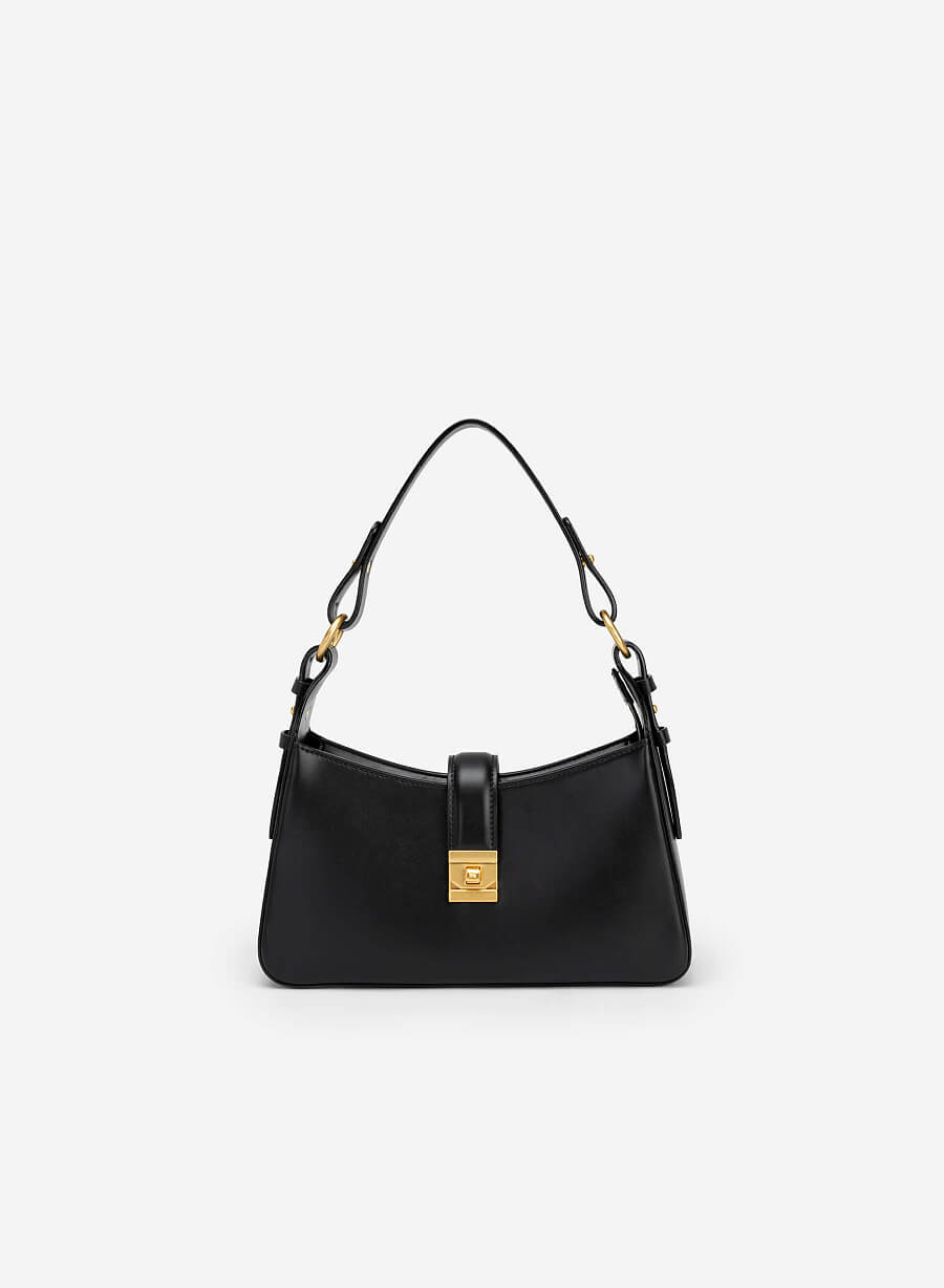 Túi hobo quai cài phối khóa gold - TOT 0091 - Màu đen - VASCARA
