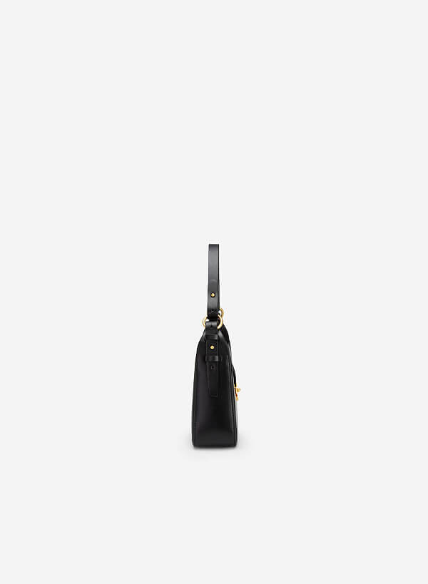 Túi hobo quai cài phối khóa gold - TOT 0091 - Màu đen - VASCARA