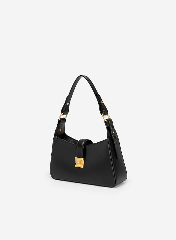 Túi hobo quai cài phối khóa gold - TOT 0091 - Màu đen - VASCARA