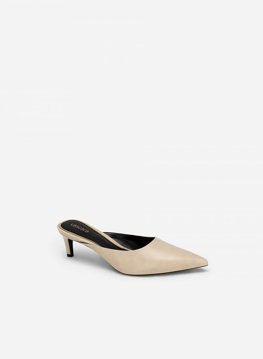 Guốc Mule Mũi Nhọn Da Vân Kỳ Đà - GNN 0179 - Màu Be - vascara.com