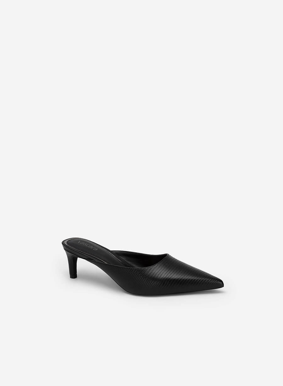 Guốc Mule Mũi Nhọn Da Vân Kỳ Đà - GNN 0179 - Màu Đen - vascara.com