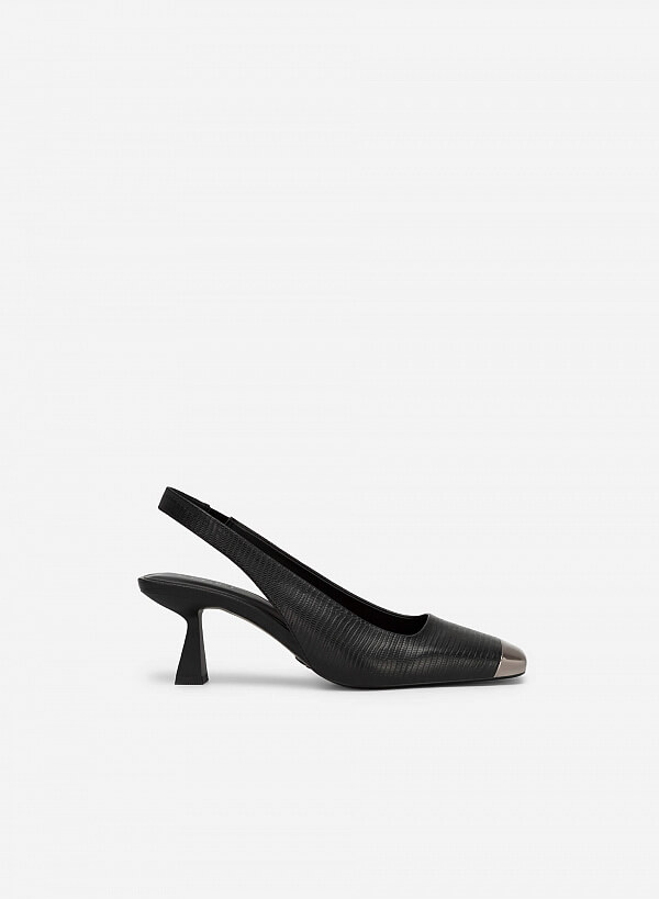 Giày Slingback Mũi Vuông Bọc Metallic - BMN 0555 - Màu Đen - VASCARA