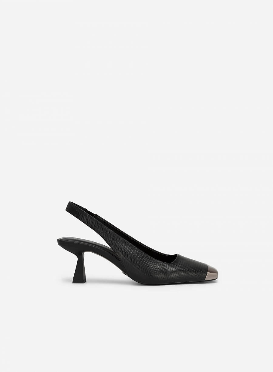 Giày slingback mũi vuông bọc metallic - BMN 0555 - Màu đen - vascara.com