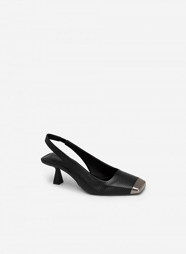 Giày Slingback Mũi Vuông Bọc Metallic - BMN 0555 - Màu Đen