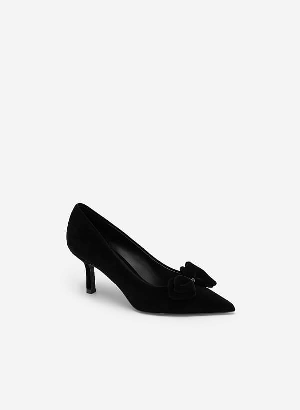 Giày bít mũi nhọn velvet đính nơ - BMN 0565 - Màu đen