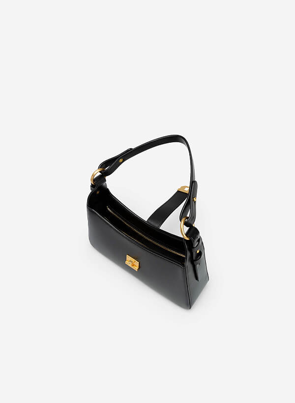Túi hobo quai cài phối khóa gold - TOT 0091 - Màu đen - VASCARA