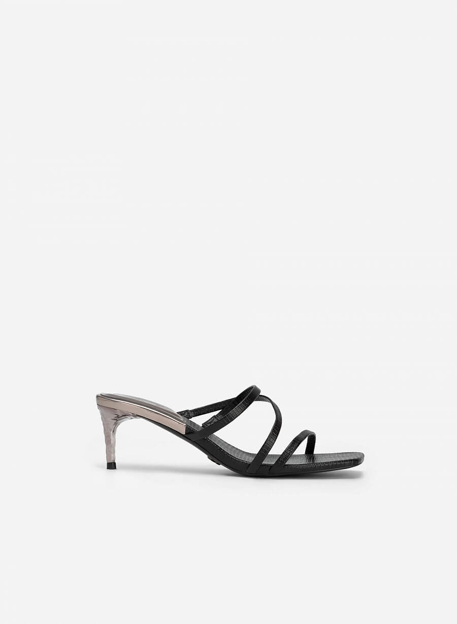 Guốc quai mảnh vân da kỳ đà phối metallic xám khói - GNN 0178 - Màu đen - vascara.com