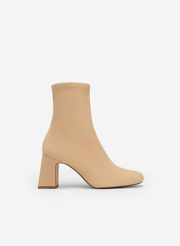 All-day comfort mid ankle boots gót trụ