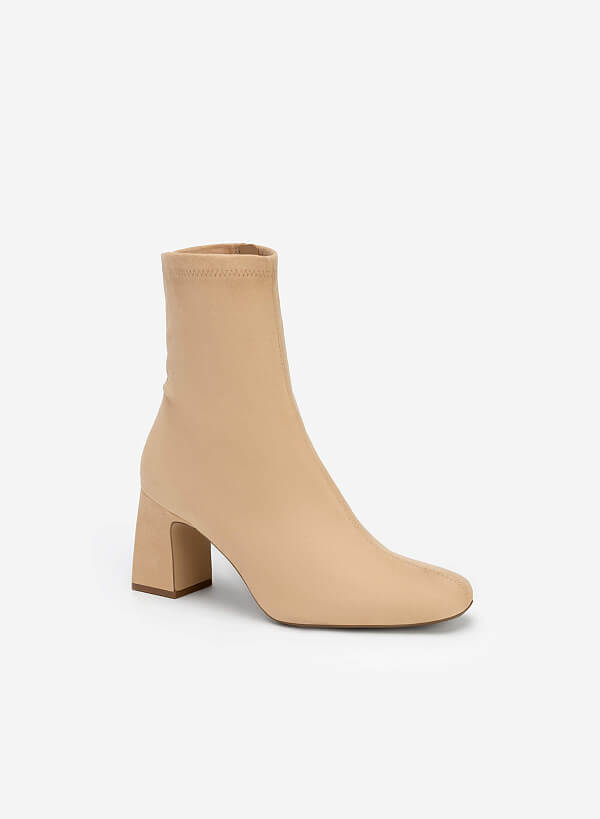 All-day comfort mid ankle boots gót trụ - BOT 0926 - Màu be - VASCARA