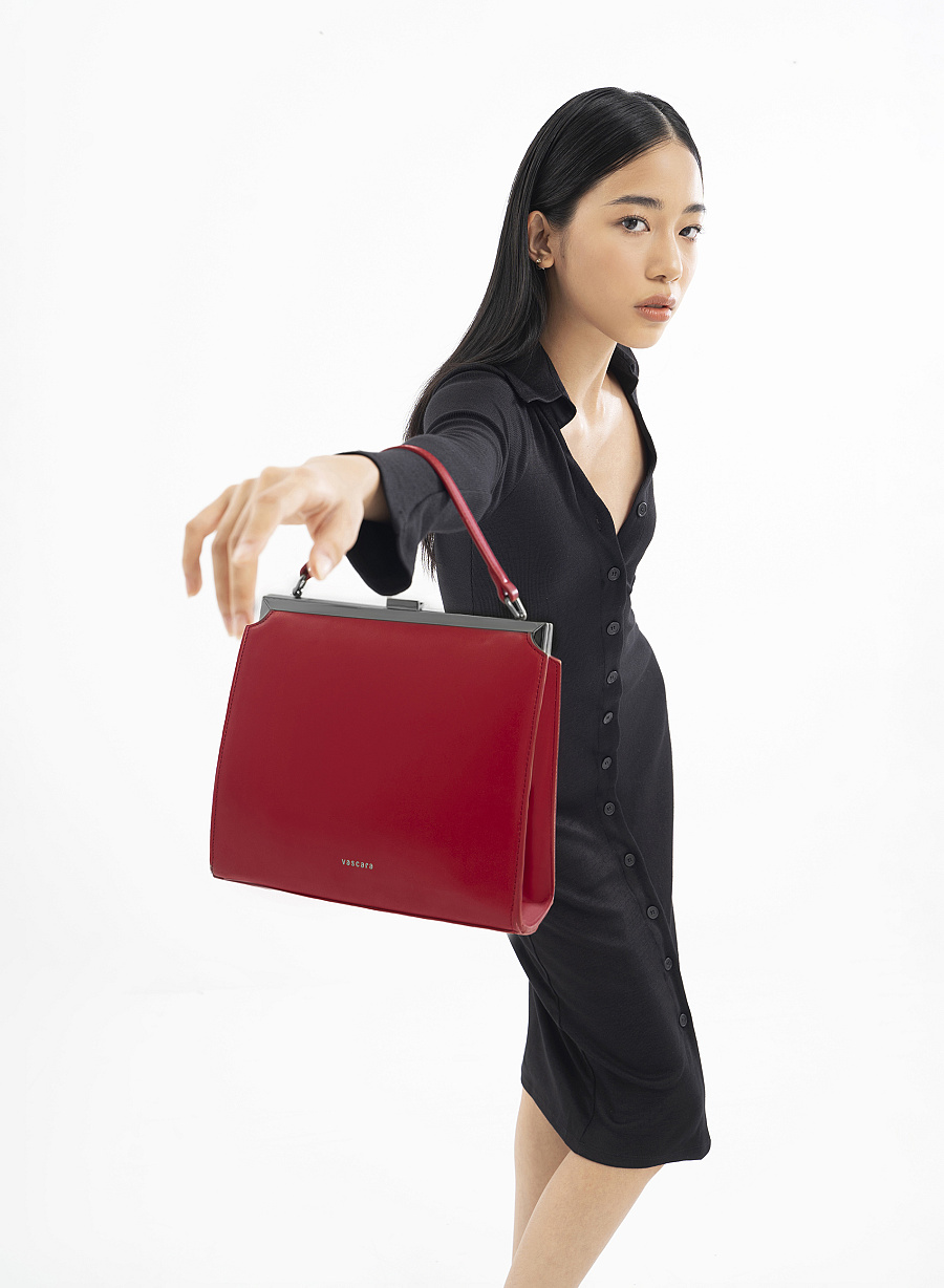 Túi tote nắp khung chữ nhật khóa cài kim loại - TOT 0083 - Màu đỏ - vascara.com