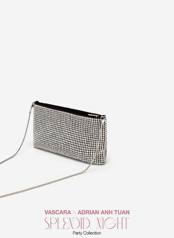 BST Splendid Night - Túi Clutch Đính Đá Crystal - TOT 0098 - Màu Bạc