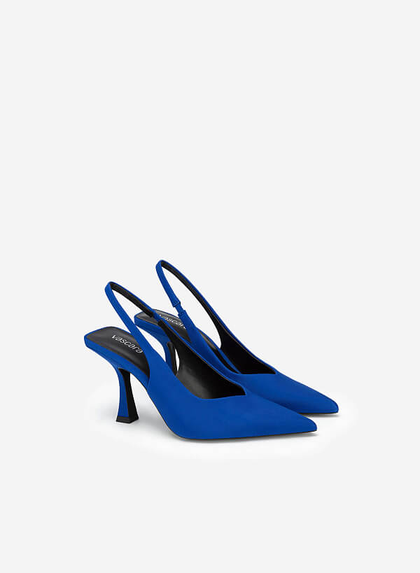 Giày Slingback Bít Mũi Nhọn Phối Vải Thun Sọc - BMN 0558 - Màu Xanh Dương - VASCARA