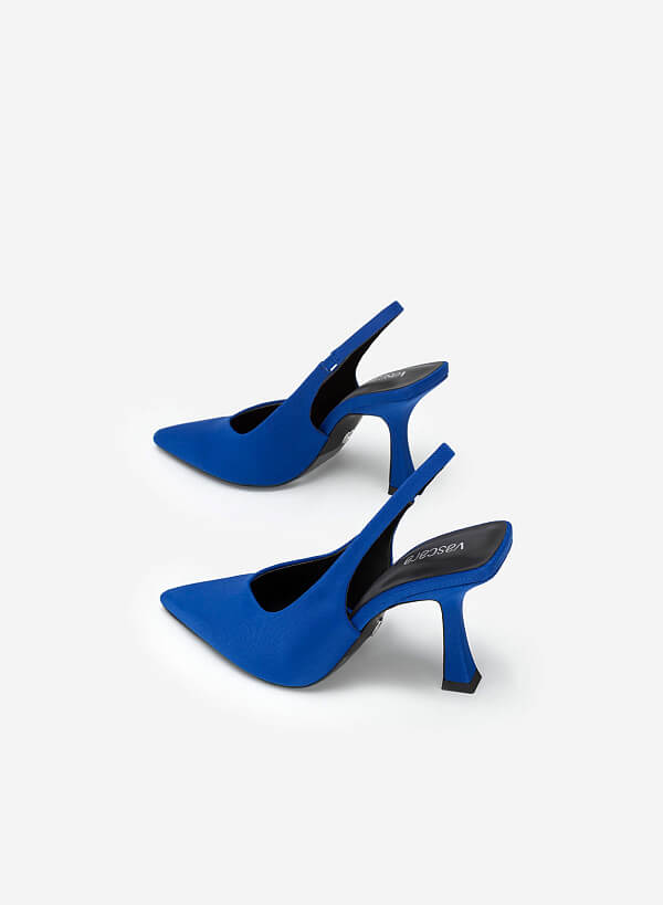 Giày Slingback Bít Mũi Nhọn Phối Vải Thun Sọc - BMN 0558 - Màu Xanh Dương - VASCARA
