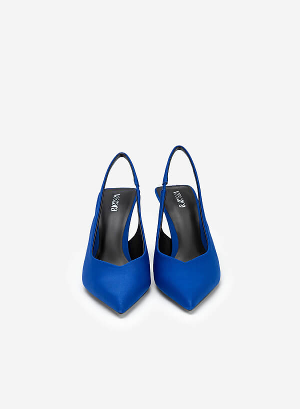 Giày Slingback Bít Mũi Nhọn Phối Vải Thun Sọc - BMN 0558 - Màu Xanh Dương - VASCARA