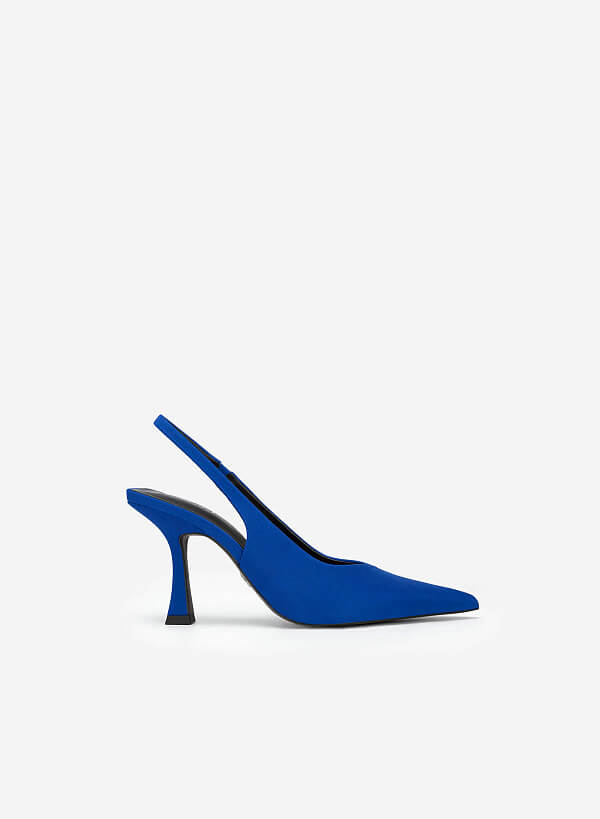 Giày Slingback Bít Mũi Nhọn Phối Vải Thun Sọc - BMN 0558 - Màu Xanh Dương