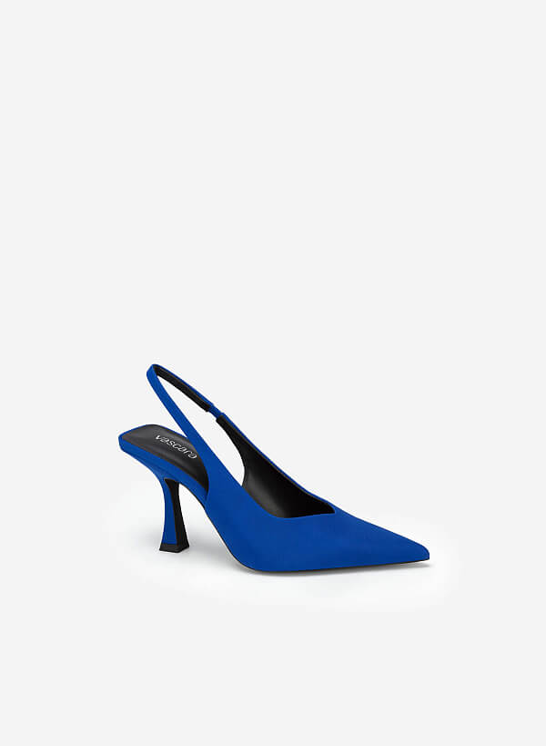 Giày slingback bít mũi nhọn phối vải thun sọc - BMN 0558 - Màu xanh dương - VASCARA
