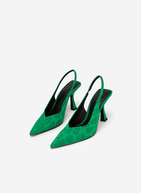 Giày Slingback Bít Mũi Nhọn Phối Vải Họa Tiết - BMN 0558 - Màu Xanh Lá - VASCARA