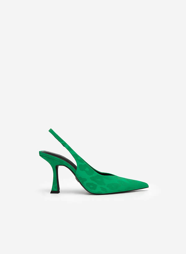 Giày Slingback Bít Mũi Nhọn Phối Vải Họa Tiết - BMN 0558 - Màu Xanh Lá - VASCARA