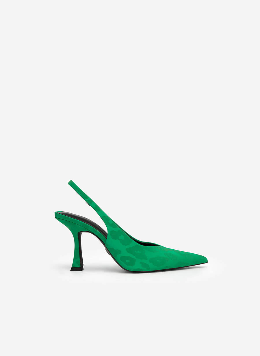 Giày slingback bít mũi nhọn phối vải họa tiết - BMN 0558 - Màu xanh lá - vascara.com