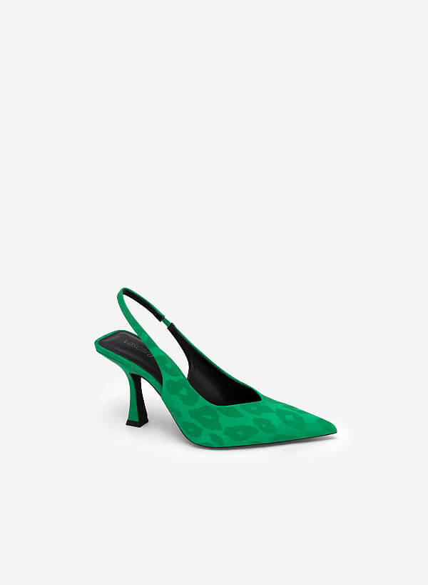 Giày Slingback Bít Mũi Nhọn Phối Vải Họa Tiết - BMN 0558 - Màu Xanh Lá - VASCARA