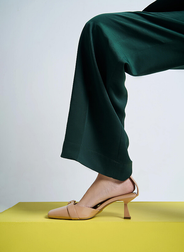 Giày Bít Mũi Vuông Ankle Strap Spool Heel Quai Phối Belt - BMN 0544 - Màu Be