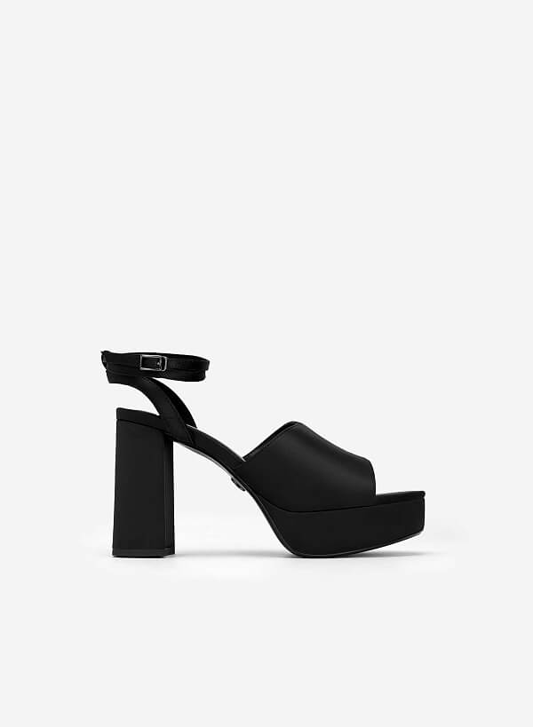 Giày platform sandal satin kiểu double ankle strap - SDN 0729 - Màu đen - VASCARA