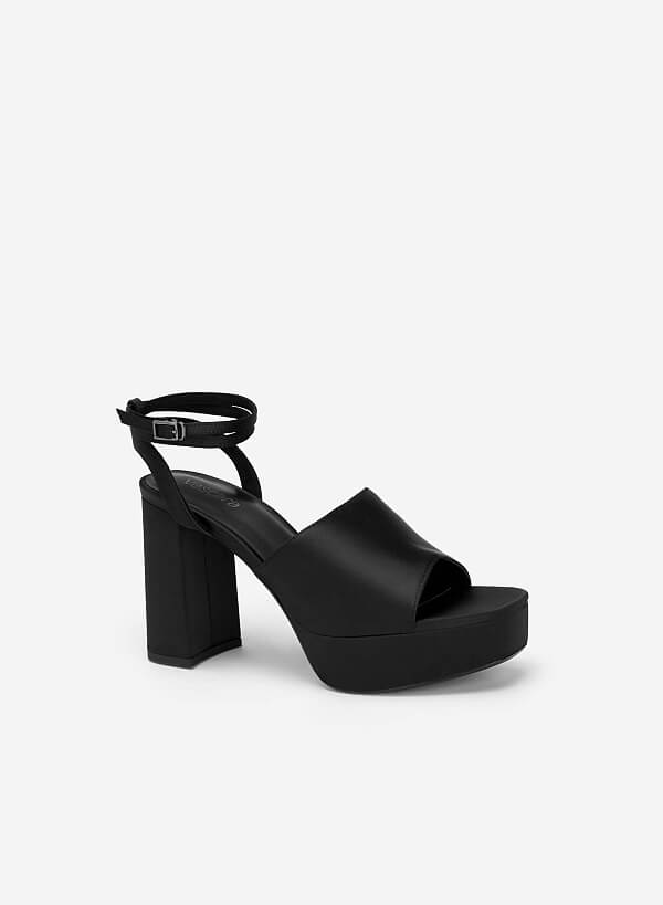 Giày platform sandal satin kiểu double ankle strap - SDN 0729 - Màu đen - VASCARA