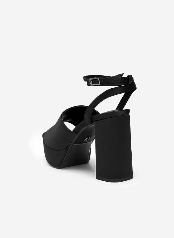 Giày platform sandal satin kiểu double ankle strap - SDN 0729 - Màu đen - VASCARA