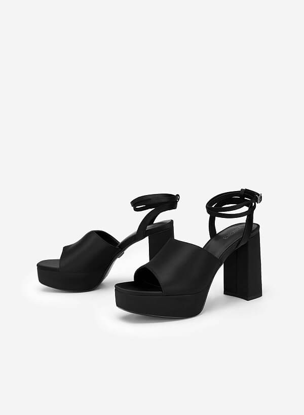 Giày platform sandal satin kiểu double ankle strap - SDN 0729 - Màu đen - VASCARA