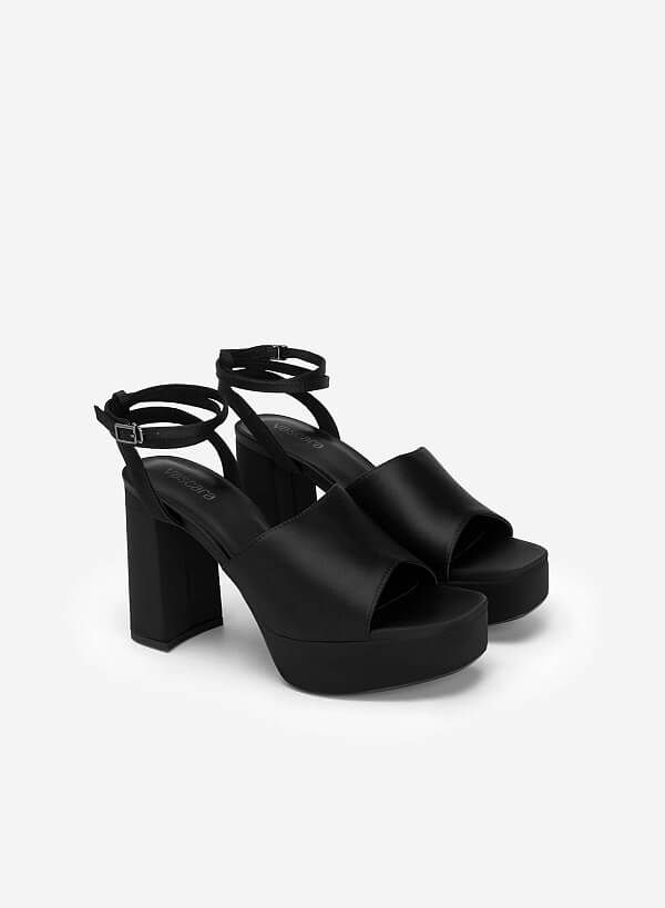 Giày platform sandal satin kiểu double ankle strap - SDN 0729 - Màu đen - VASCARA