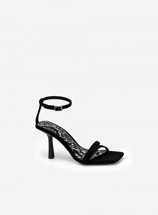 Giày Sandal Ankle Strap Phối Vân Da Rắn Quai Đôi Nubuck - SDN 0731 - Màu Đen - VASCARA