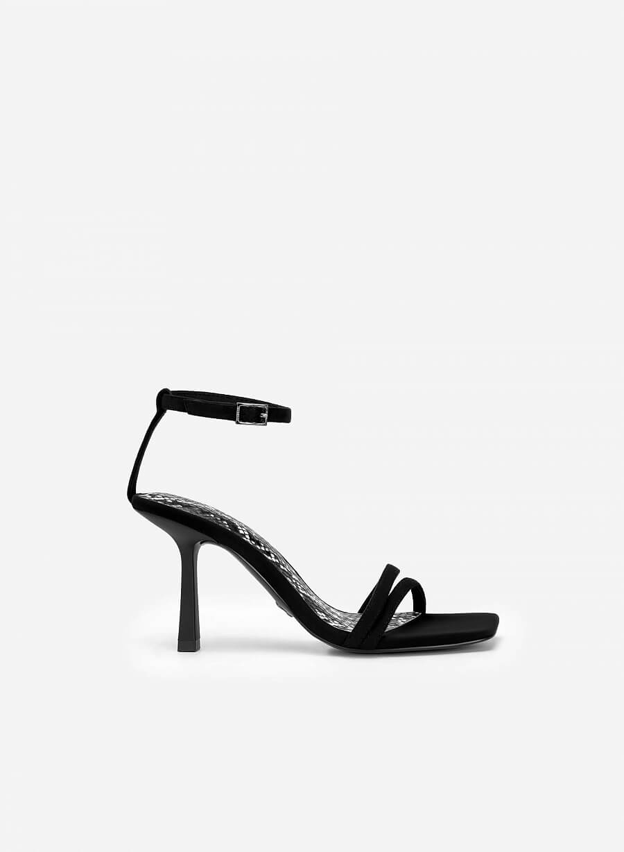 Giày sandal ankle strap phối vân da rắn quai đôi - SDN 0731 - Màu đen - VASCARA