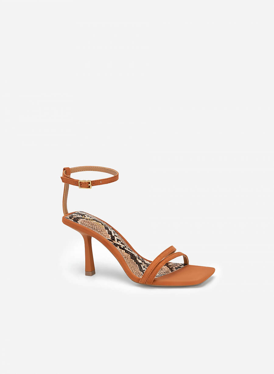Giày sandal ankle strap phối vân da rắn quai đôi - SDN 0731 - Màu nâu - vascara.com