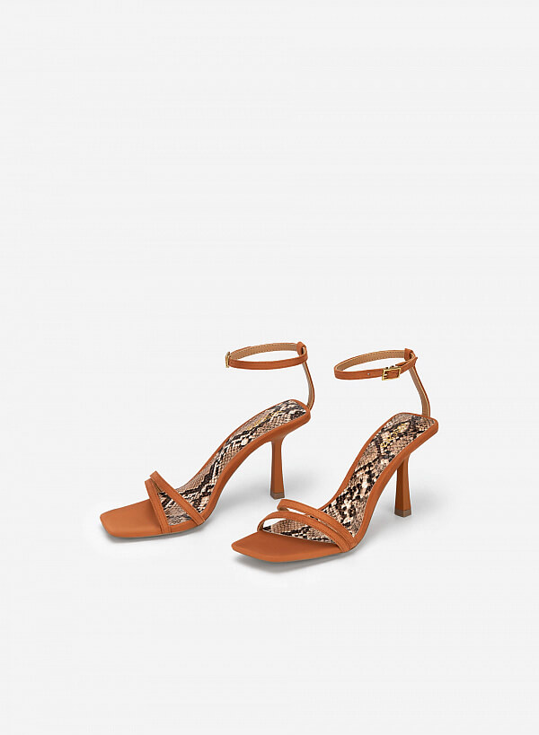 Giày Sandal Ankle Strap Phối Vân Da Rắn Quai Đôi - SDN 0731 - Màu Nâu - VASCARA