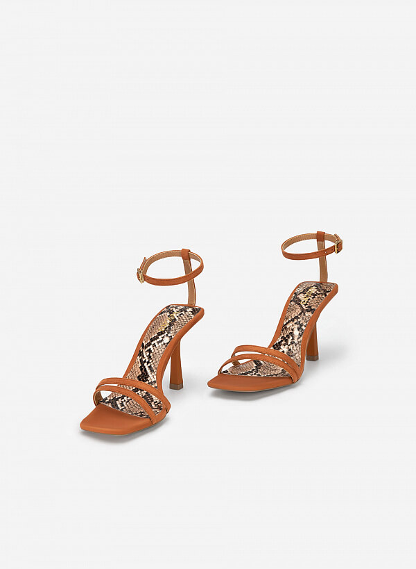 Giày Sandal Ankle Strap Phối Vân Da Rắn Quai Đôi - SDN 0731 - Màu Nâu - VASCARA