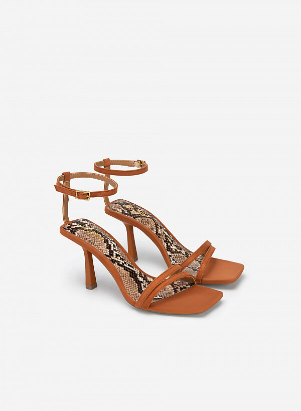 Giày Sandal Ankle Strap Phối Vân Da Rắn Quai Đôi - SDN 0731 - Màu Nâu - VASCARA