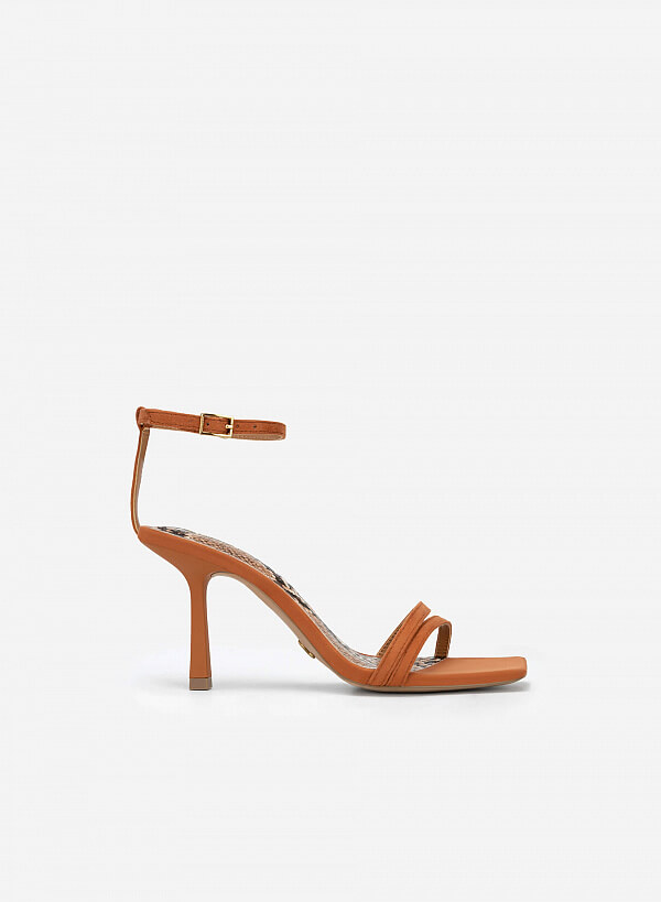 Giày Sandal Ankle Strap Phối Vân Da Rắn Quai Đôi - SDN 0731 - Màu Nâu